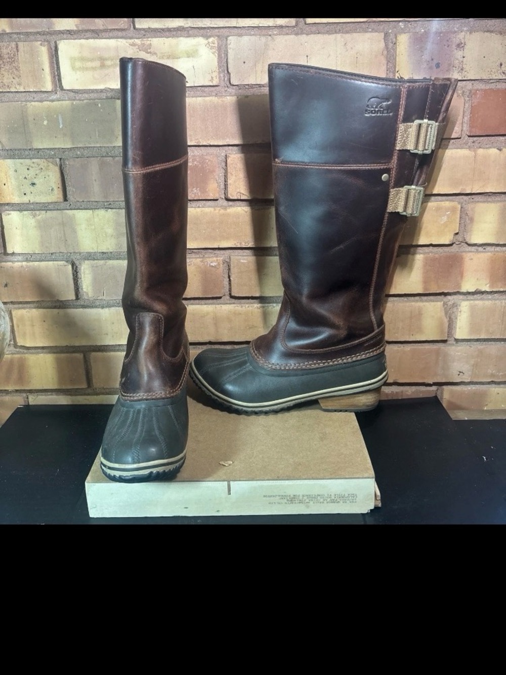 Sorel Slimpack Women 7 Brown Leather Tall Riding Duck Boots NL2321-261